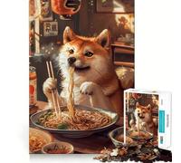 Rompecabezas de 1000 Piezas con diseño de Shiba Inu y Ramen para Adultos Juguete para ejercitar la Mente y Relajarse Corte de precisión Regalo Elegante (38x26cm)