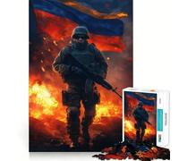 Rompecabezas de 1000 Piezas con diseño de Soldado con Bandera ucraniana para Adolescentes Juguete para ejercitar la Mente Juego de Mesa en Grupo Arte y Montaje Regalo clásico (38x26cm)
