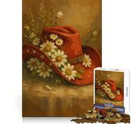 Rompecabezas de 1000 Piezas con diseño de Sombrero de Vaquero Rojo y Margaritas para Adolescentes Juego de lógica Tiempo de Juego Colección de Piezas de Arte con Corte preciso (38x52cm)