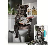 Rompecabezas de 1000 Piezas con diseño de Staffordshire Terrier Leyendo el periódico en el baño Ideal para Adolescentes Desarrolla la Memoria y Juega en Interiores Diseño de Corte Fino Elige tu Deseo