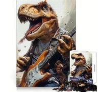 Rompecabezas de 1000 Piezas con diseño de T-Rex Tocando la Guitarra, Banda de Metal, Adolescentes, Sharp Recall, Serene Activity Uniform Cut, Joyful Xmas (50x75cm)