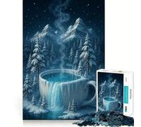 Rompecabezas de 1000 Piezas con diseño de Taza de café y Cascada en un Paisaje Invernal para Adultos Diversión,Corte de precisión,Bordes Suaves,Actividad Absorbente para Noches tranquilas (38x52cm)
