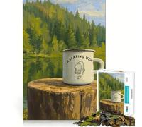 Rompecabezas de 1000 Piezas con diseño de Taza de té Relajante Junto al Lago, Ideal para Adolescentes Juguete de lógica con Forma de Tren, Divertido y de fácil Corte (38x26cm)