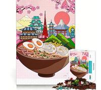 Rompecabezas de 1000 Piezas con diseño de tazón de Ramen y monumentos japoneses para Adultos Juguete Que desafía la Mente Ideal para el Ocio Corte preciso Regalo Memorable (50x75cm)
