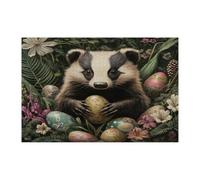 Rompecabezas de 1000 piezas con diseño de tejón y vida silvestre de primavera y Pascua, 1000 piezas, rompecabezas de madera, decoración impresa escénica para entretenimiento creativo