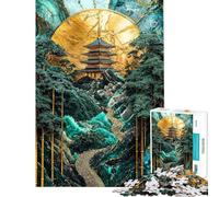 Rompecabezas de 1000 Piezas con diseño de Templo en un Bosque de bambú Rompecabezas artísticos para Adultos y familias Entrena tu Cerebro y Tus Manos Regalo Ideal para Reducir el estrés 50x75cm