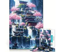 Rompecabezas de 1000 Piezas con diseño de Templo y Cascada de neón para Adultos Mejora la Memoria Momento de Paz Bordes Finos Regalo Ideal para Pedir un Deseo a Papá Noel (38x26cm)