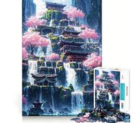 Rompecabezas de 1000 Piezas con diseño de Templo y Cascada de neón para Adultos y Adolescentes Juego Mental Divertido y fácil de armar Regalo increíble (38x52cm)
