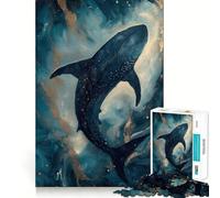 Rompecabezas de 1000 Piezas con diseño de tiburón en Azul y Dorado para Adultos Juguete para Pensar, calmar, Relajarse y Decorar la Pared con un diseño Limpio 38x26cm