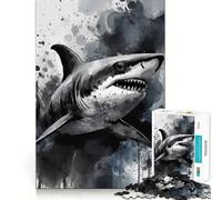 Rompecabezas de 1000 Piezas con diseño de tiburón Pintado en Acuarela para Adultos Juego de lógica con Bordes Lisos y Cortes de precisión reuniones Familiares (38x26cm)