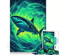 Rompecabezas de 1000 Piezas con diseño de tiburón Que Brilla en el Agua, Ideal para Adolescentes Juguete de lógica Clara, pasatiempo Relajante, Corte Perfecto, Regalo clásico 38x26cm
