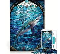 Rompecabezas de 1000 Piezas con diseño de Tiburones y vidrieras para Adolescentes Juguete para ejercitar la Mente y Relajarse Diseño para armar Lista de Deseos de Papá Noel 38x52cm