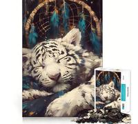 Rompecabezas de 1000 Piezas con diseño de Tigre Blanco durmiendo, Ideal para Adultos y Adolescentes Ayuda a Mejorar la Memoria y a relajar la Mente 50x75cm