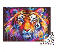 Rompecabezas de 1000 Piezas con diseño de Tigre Colorido, Arte psicodélico de Cara de Tigre para Adultos, Juego Educativo, Hermosa decoración, desafío de Alta dificultad de cumpleaños, 38x26cm