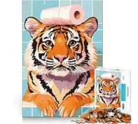 Rompecabezas de 1000 Piezas con diseño de Tigre con Papel higiénico en la Cabeza, Ideal para Adultos Juguete Mental Relajante Bordes precisos Regalo conmovedor 38x52cm