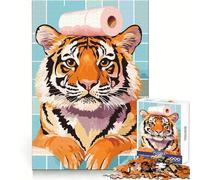 Rompecabezas de 1000 Piezas con diseño de Tigre con Papel higiénico en la Cabeza, Ideal para Adultos Juguete Mental Relajante Bordes precisos Regalo conmovedor 38x52cm