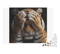 Rompecabezas de 1000 Piezas con diseño de Tigre cubriendo su Rostro. Manos cubriendo la Cara del Tigre. Juego Educativo para Adultos. Decoración del hogar. Difícil. Regalo de cumpleaños. 70x50cm.