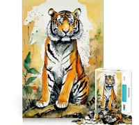 Rompecabezas de 1000 Piezas con diseño de Tigre en Acuarela Juguete Que desafía la Mente Troquelado de Alta precisión Un Reto Divertido para Pasar el Tiempo (38x26cm)