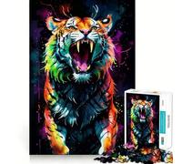 Rompecabezas de 1000 Piezas con diseño de Tigre en Acuarela neón para Adolescentes Juguete para desarrollar la lógica y el Sentido del Humor Pasatiempo Tranquilo Bordes Lisos (38x26cm)