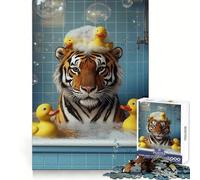 Rompecabezas de 1000 Piezas con diseño de Tigre en la bañera con patitos de Goma, Ideal para Adolescentes Mejora la Memoria y Alivia el estrés Corte Regalo preciado 38x26cm
