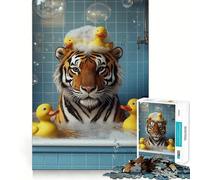 Rompecabezas de 1000 Piezas con diseño de Tigre en la bañera con patitos de Goma, Ideal para Adolescentes Mejora la Memoria y Alivia el estrés Corte Regalo preciado 38x26cm