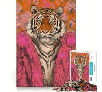 Rompecabezas de 1000 Piezas con diseño de Tigre en Pelaje Rosa y Estampado Floral para Adolescentes Ideal para Relajarse, divertirse y Disfrutar 50x75cm
