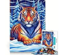 Rompecabezas de 1000 Piezas con diseño de Tigre estilizado en un Bosque Invernal para Adolescentes Juguete para aliviar el estrés Diseño artístico y fácil de Usar 38x52cm