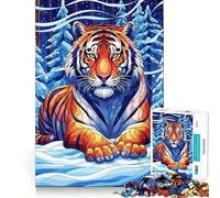 Rompecabezas de 1000 Piezas con diseño de Tigre estilizado en un Bosque Invernal para Adultos Juguete de lógica Pura, Relajante y Divertido Corte preciso Regalo increíble 50x75cm