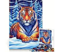 Rompecabezas de 1000 Piezas con diseño de Tigre estilizado en un Bosque Invernal para Adultos Juguete de lógica Pura, Relajante y Divertido Corte preciso Regalo increíble 50x75cm
