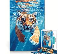 Rompecabezas de 1000 Piezas con diseño de Tigre Nadando bajo el Agua Juguete de lógica Resistente Diversión y Ocio Bordes Transparentes Artículo Coleccionable 38x52cm