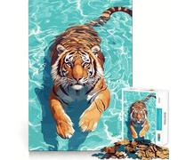 Rompecabezas de 1000 Piezas con diseño de Tigre Nadando en Agua Azul, Ideal para Adolescentes, ejercitar la Mente y Disfrutar del Tiempo Libre Diseño de Bordes precisos Un Regalo Original 50x75cm