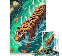 Rompecabezas de 1000 Piezas con diseño de Tigre Nadando en Agua con Peces koi para Adolescentes Juguete para desarrollar la Mente Diseño Divertido y Casual Regalo Elegante 50x75cm