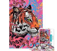 Rompecabezas de 1000 Piezas con diseño de Tigre psicodélico para Adultos Corte de precisión Lista de Deseos con Papá Noel Juego de ingenio para Toda la Familia 38x52cm