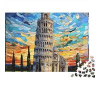 Rompecabezas de 1000 Piezas con diseño de Torre de vidrieras, Mosaico de Torre Inclinada, para Adultos a Partir de 12 años. Juego Educativo. Hermoso desafío Decorativo. Alta dificultad. 52 x 38 cm
