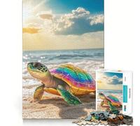 Rompecabezas de 1000 Piezas con diseño de Tortuga Marina arcoíris en la Playa para Adolescentes Ideal para estimular la Memoria, Crear un Ambiente Tranquilo y Relajado Un Regalo conmovedor (38x26cm)
