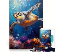 Rompecabezas de 1000 Piezas con diseño de Tortuga Marina bajo el Agua Juguete para Adultos Que estimula la lógica y Proporciona un Juego Relajante Bordes Transparentes Regalo conmovedor (50x75cm)