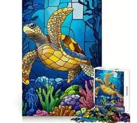 Rompecabezas de 1000 Piezas con diseño de Tortuga Marina en vitral para Adolescentes Juguete Que desafía la Mente Pasatiempo Tranquilo Corte preciso Regalo de Temporada (38x26cm)
