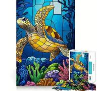 Rompecabezas de 1000 Piezas con diseño de Tortuga Marina en vitral para Adolescentes Juguete Que desafía la Mente Pasatiempo Tranquilo Corte preciso Regalo de Temporada (38x26cm)