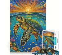 Rompecabezas de 1000 Piezas con diseño de Tortuga Marina Nadando al Atardecer, Ideal para Adolescentes Juguete de lógica sólida, diversión Tranquila, Corte de precisión, Regalo increíble (50x75cm)