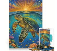 Rompecabezas de 1000 Piezas con diseño de Tortuga Marina Nadando al Atardecer, Ideal para Adolescentes, Mejora la Memoria, Ocio, con Corte Firme y decoración de Pared (38x52cm)