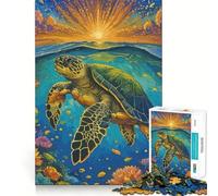 Rompecabezas de 1000 Piezas con diseño de Tortuga Marina Nadando al Atardecer para Adultos Juguete Inteligente para armar Juntos Diversión con Corte preciso Exhibición artística (38x26cm)