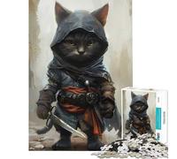 Rompecabezas de 1000 Piezas con diseño de un Adorable Gato Guerrero Juego práctico y Educativo Regalos de Amigo Invisible Decoración (tamaño 38x26cm)