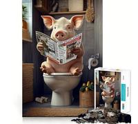 Rompecabezas de 1000 Piezas con diseño de un Cerdo Leyendo el periódico en el Inodoro, Ideal para Adultos, estimular la Memoria, entretenerse en casa o Decorar la Pared (50x75cm)