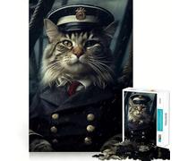Rompecabezas de 1000 Piezas con diseño de un Gato Siberiano capitán de la Marina para Adultos Juguete de lógica y Entretenimiento Bordes Suaves Regalo conmovedor (50x75cm)