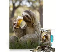 Rompecabezas de 1000 Piezas con diseño de un Perezoso Bebiendo Cerveza, Ideal para Adultos Juguete de lógica Mental, Alivio de la tensión, Corte Firme, 50x75cm