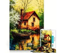 Rompecabezas de 1000 Piezas con diseño de una cabaña Junto al río y Patos para Adultos Juguete Intelectual para Relajarse y calmar Diseño de Corte preciso Artículo de Santa Claus (38x26cm)
