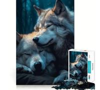 Rompecabezas de 1000 Piezas con diseño de una Pareja de Lobos durmiendo Juego de Memoria y concentración Diseño Compacto Disfrutar en Familia (38x26cm)