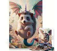 Rompecabezas de 1000 Piezas con diseño de Unicornio dragón y Erizo Alado para Adolescentes Ideal para Practicar el razonamiento Relajarse y divertirse Bordes (38x52cm)