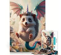 Rompecabezas de 1000 Piezas con diseño de Unicornio,dragón y Erizo Alado para Adultos Juego de Habilidad Mental Corte láser para un Ajuste Actividad gratificante para días lluviosos (38x52cm)