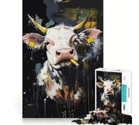 Rompecabezas de 1000 Piezas con diseño de Vaca fumando para Adolescentes Mejora la Memoria Suave y Relajante Corte Premium Sorpresa de cumpleaños (38x52cm)